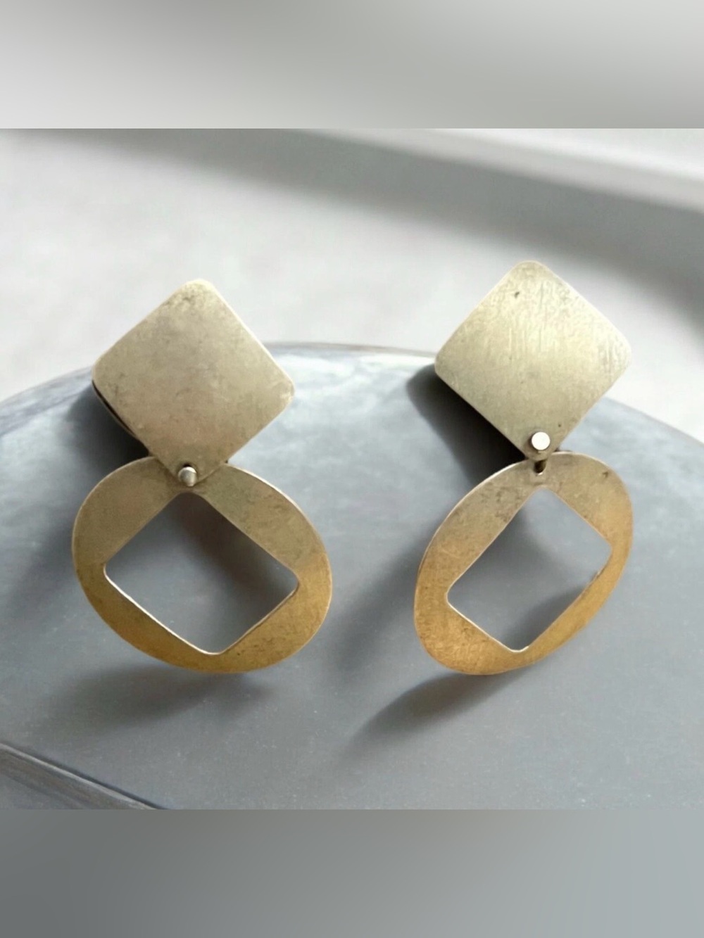 Artisan Brushed Silver Geometric Drop Earrings